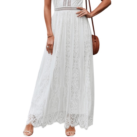 White Lace Maxi Dress with Crochet Trim - Brand - Picture 4 of 4